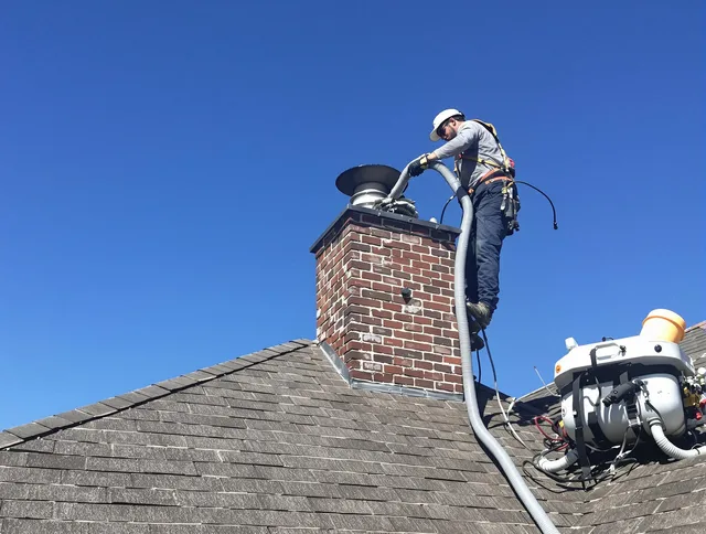 Dedicated Clinton Chimney Sweep team member cleaning a chimney in Clinton, MA