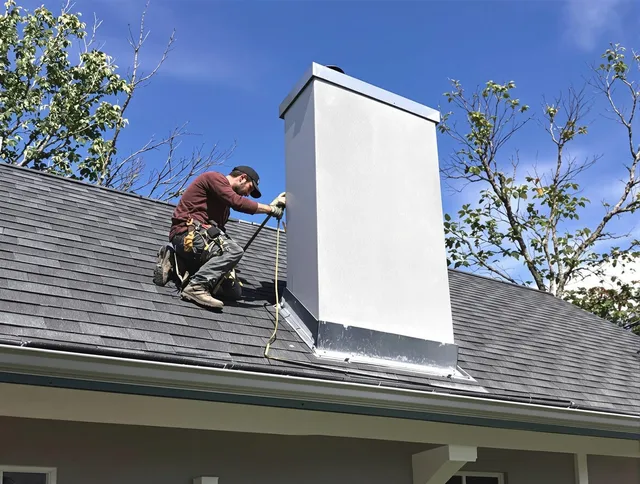Clinton Chimney Sweep team member finishing chimney construction in Clinton, MA