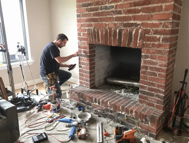 Clinton Chimney Sweep specialist finalizing chimney liner service in Clinton, MA