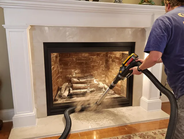 Fireplace cleaning performed by Clinton Chimney Sweep in Clinton, MA